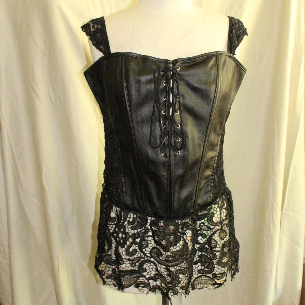 Faux Leather & Lace Bustier